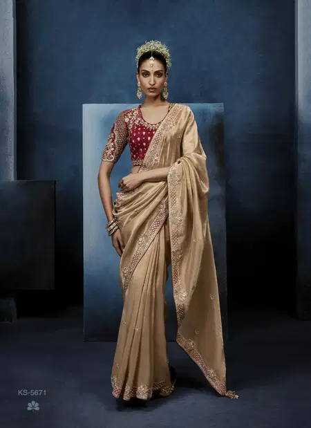 Gold Colour Masakali Vol 15 By Kimora Pure Fancy Embroidery Work Designer Saree Ks 5671